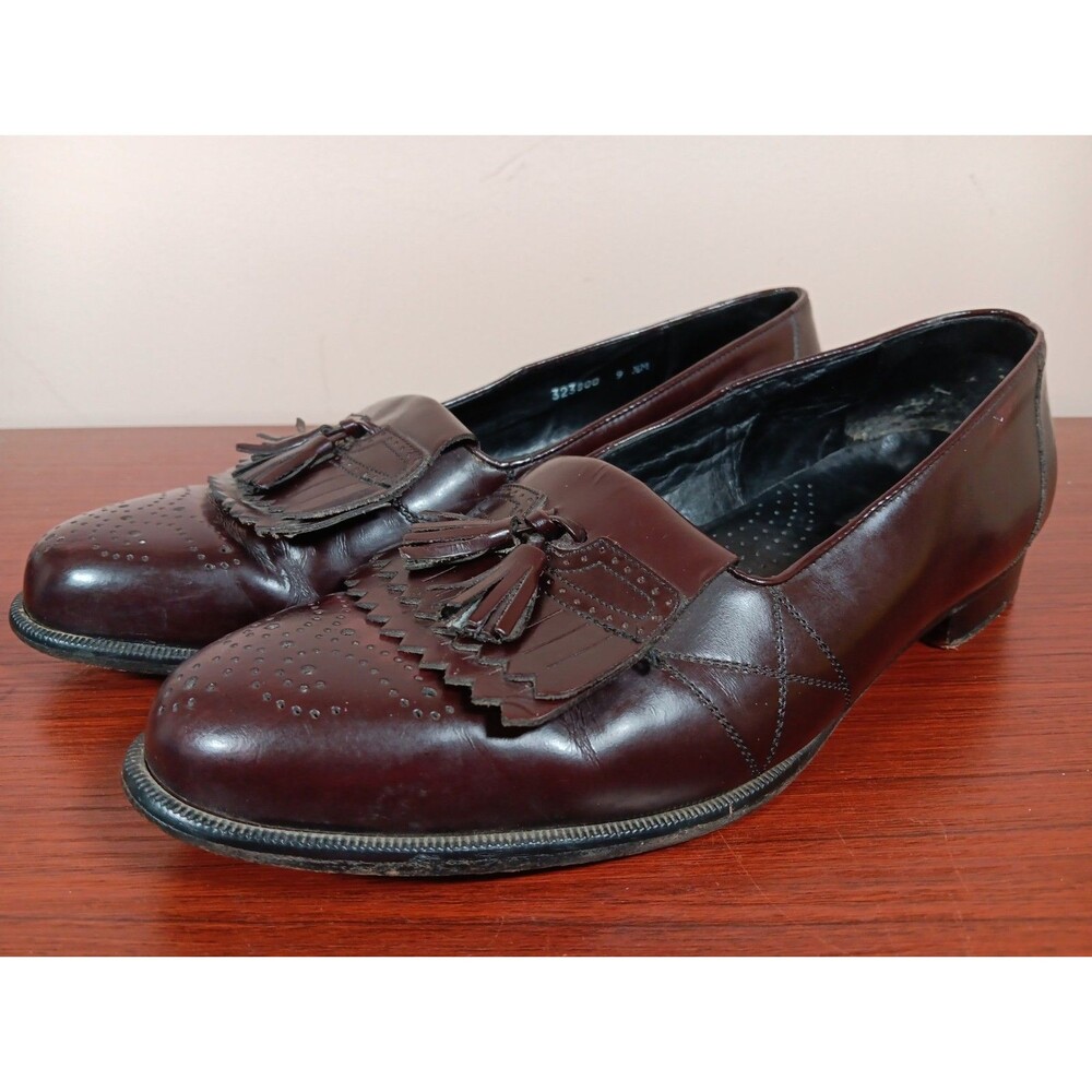 San Remo Leather Kiltie Tassel Loafers Size 9.5 Burgundy Wingtip Made in Italy